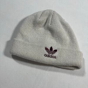 Adidas Originals Trefoil Beanie Hat Cream Gray Knit Cuffed Winter